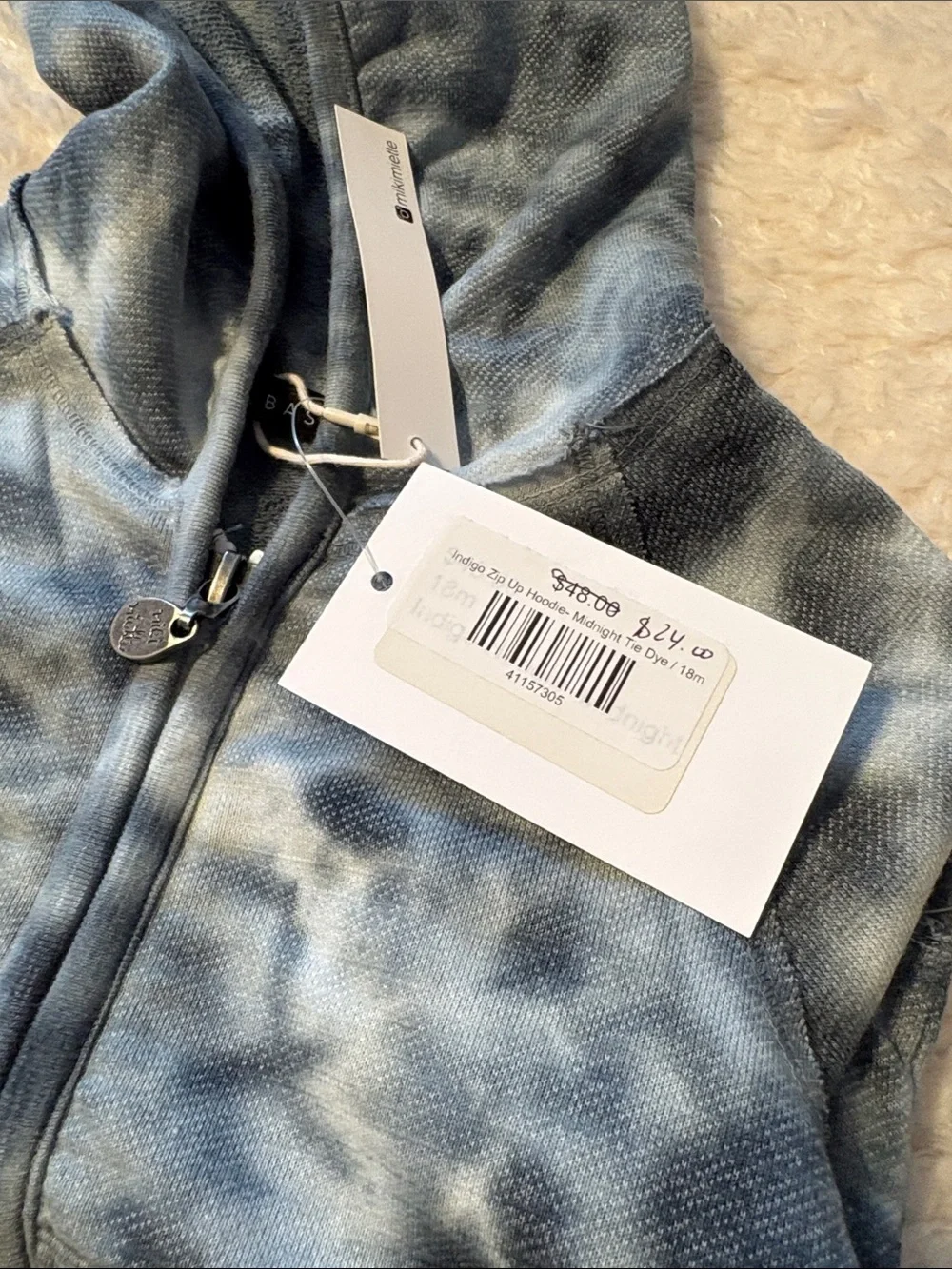 Miki Miette Tie-Dye Indigo & Midnight Hooded Zip Sweatshirt - 18M NWT